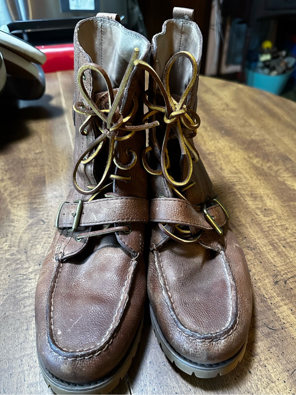 Polo by Ralph Lauren Brown Leather Lace-Up Buckle Boots